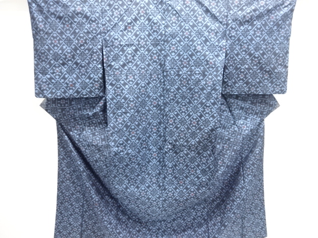 JAPANESE KIMONO / TSUMUGI KIMONO / DIAMOND-SHAPED ABSTRACT FLORAL PATT